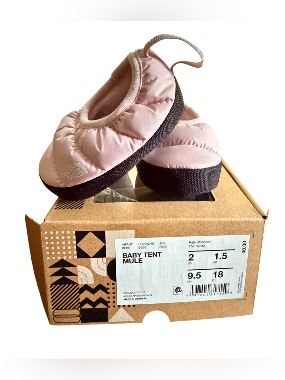 NWB - The North Face Baby Quilted Slip on - Light Pink/Black Size 2C (3-6M) - Picture 6 of 9